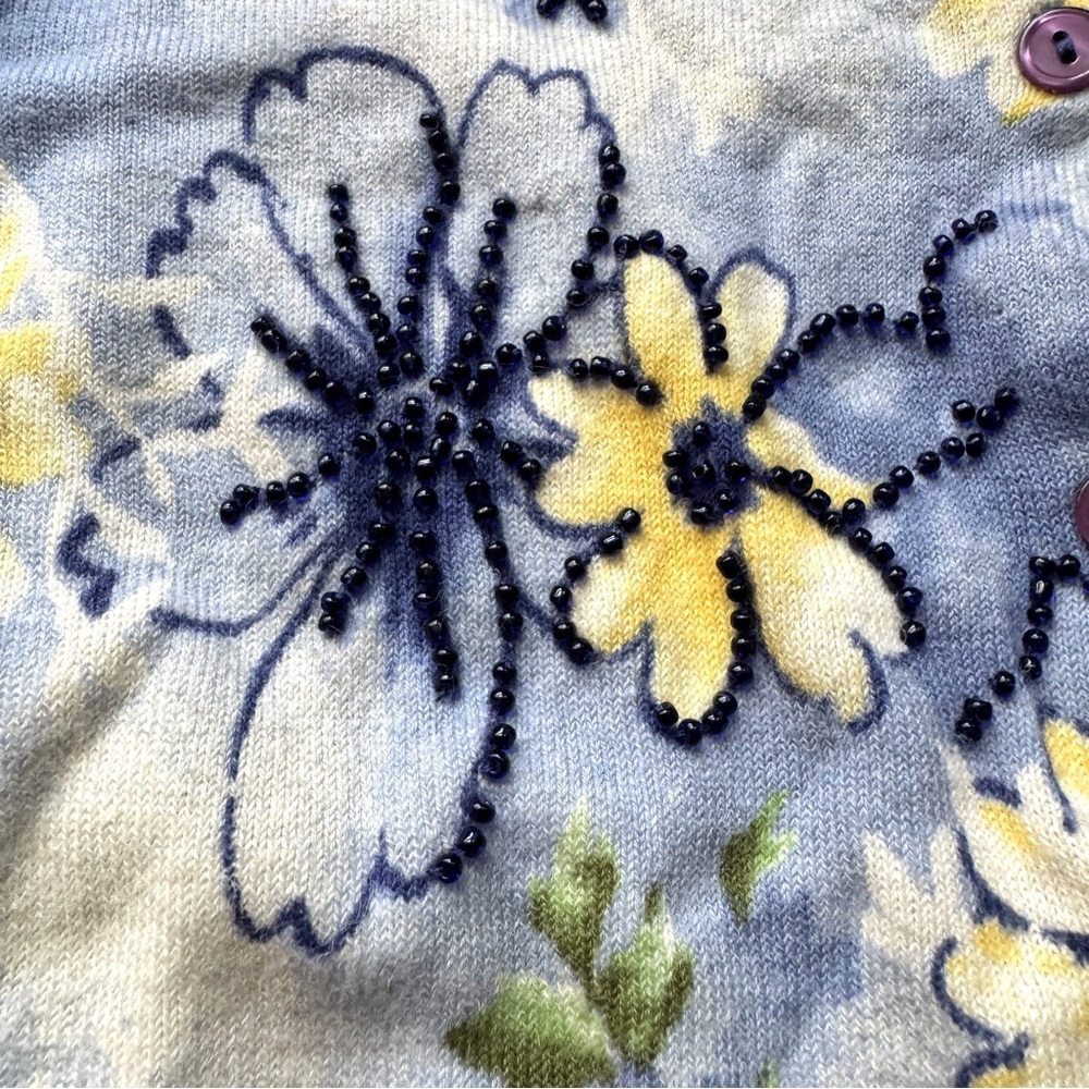 Blue Yellow Flower Print Cardigan w. Beading Size S - Picture 5 of 9